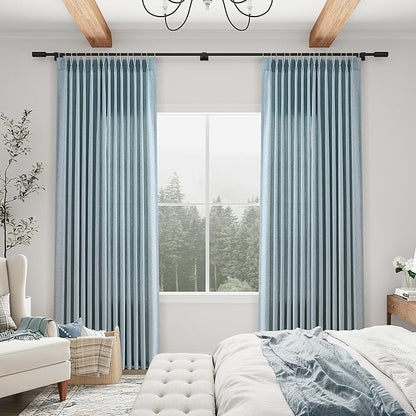 Light Blue Pinch Pleated Linen Curtains 112 Inches 2 Panels - Image 8
