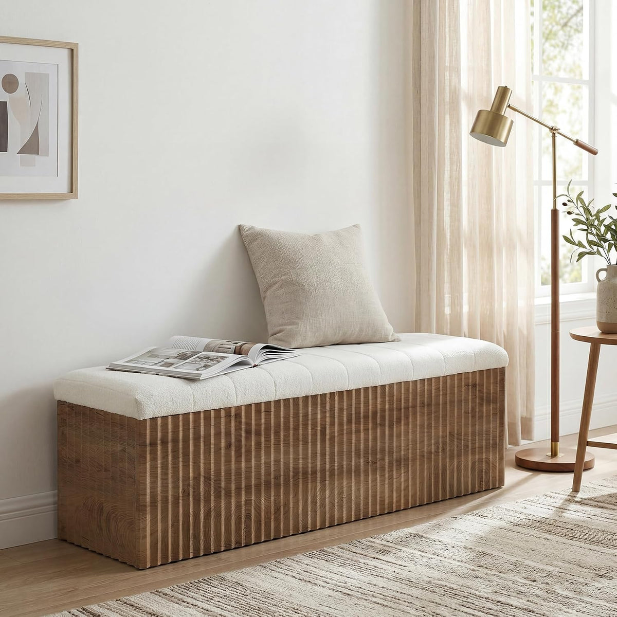 little tree upholstered end of bed storage bench showing dimensions
