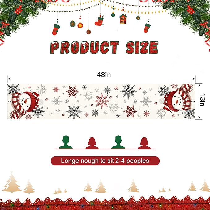 OTOSTAR Snowflakes and Red Snowman Christmas Table Runner, Xmas Seasonal Winter - Image 5