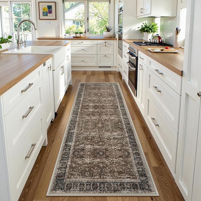 Lahome Boho 2x6 Brown Kitchen Runner Rugs Non Skid Washable, Vintage Carpet - Image 2