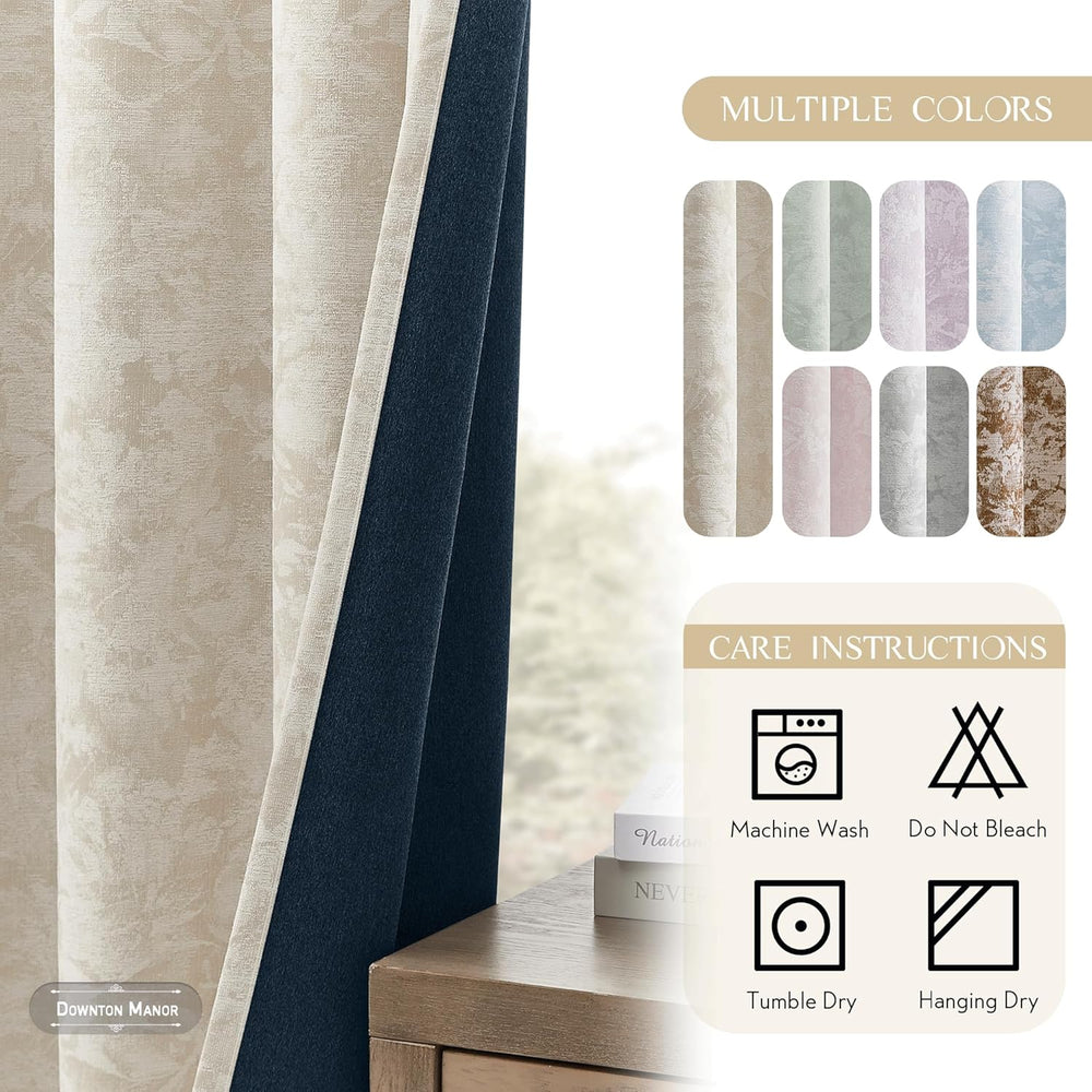 Beauoop Beige Floral Jacquard Blackout Curtains for Bedroom 52x84 2 Panels