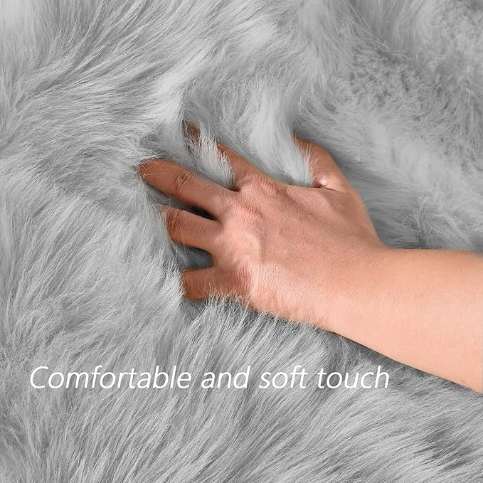 Latepis Grey Rugs for Living Room Shag 6x8 Faux Fur Sheepskin Rug for Sofa - Image 4