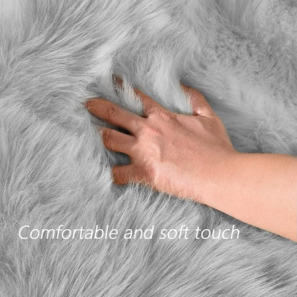 Latepis Grey 6x9 Area Rugs Faux Fur Sheepskin Rug - Image 4
