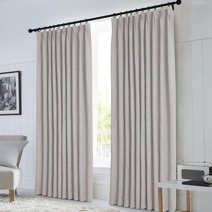 Macochico Pinch Pleated Blackout Linen Curtains 96 Inches Long 100% Light - Image 2