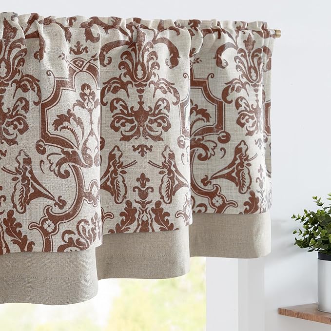 jinchan Linen Valance Curtain for Kitchen Vintage Damask Floral Blackout by JINCHAN