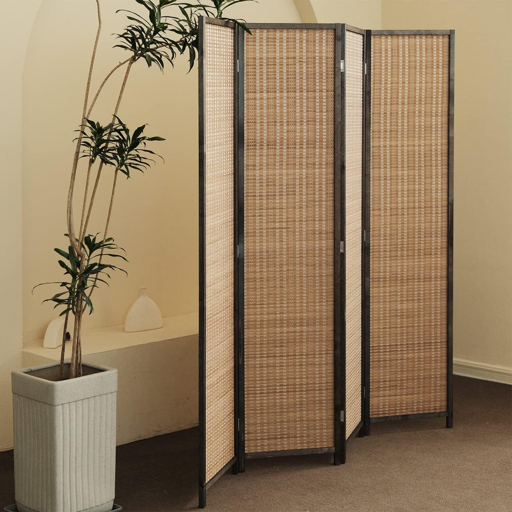 Furnnylane 4 Panel Bamboo Room Divider - 5.6 ft Tall Folding Privacy Screen f...