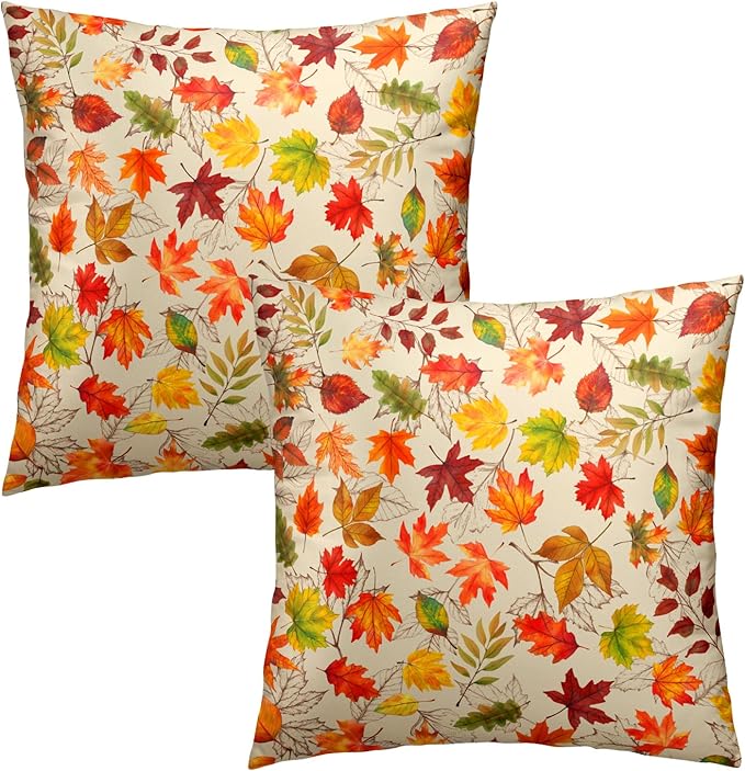 Autumn Leaves Throw Pillow Covers 20x20 inch Set of 2 Fall Maple Leaf Wild - Image 2