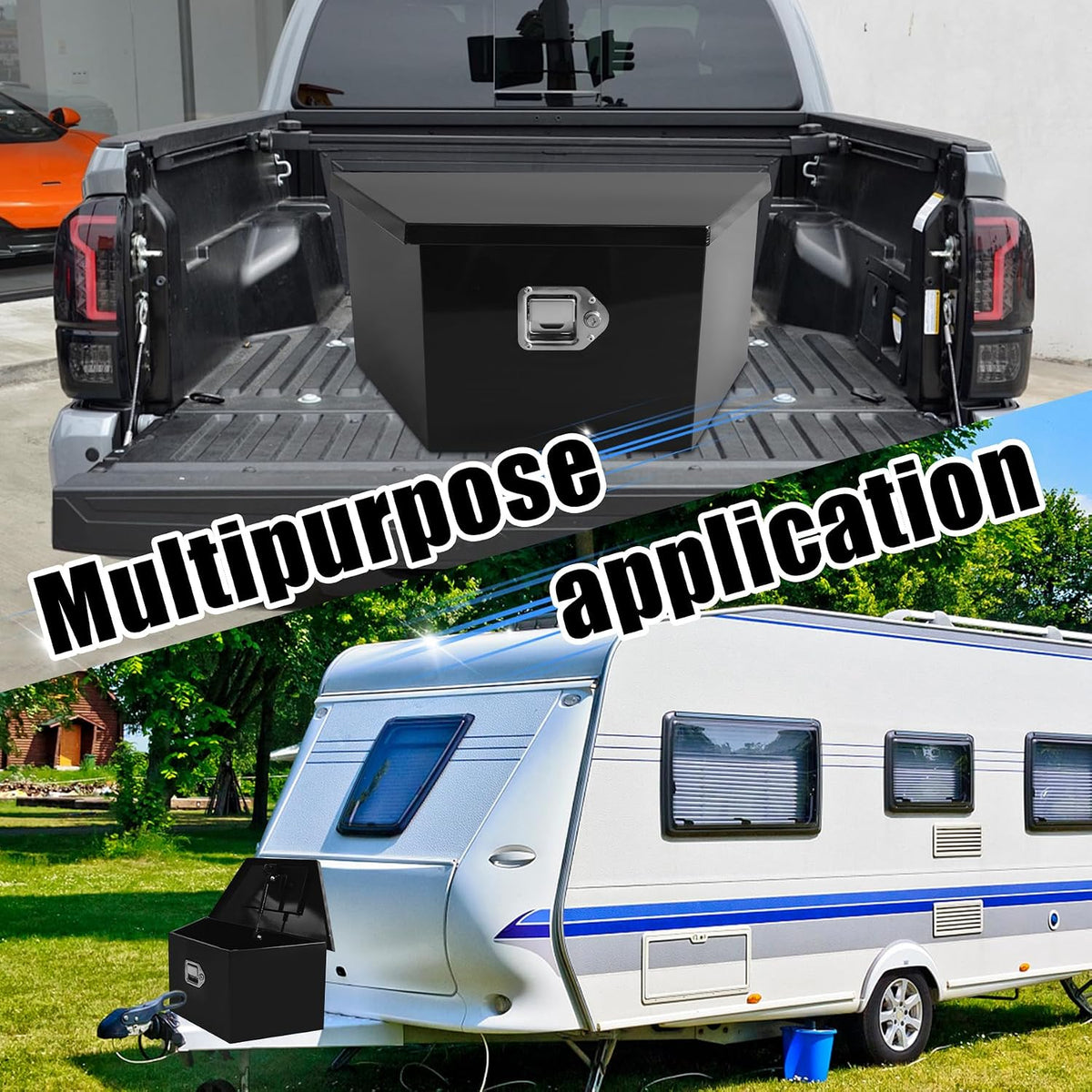 26x13.3x12 inch aluminum trailer tongue tool box heavy, front angle view