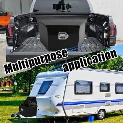 26x13.3x12 inch aluminum trailer tongue tool box heavy, front angle view