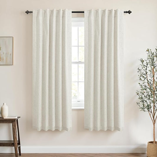 KOUFALL Linen Blackout Curtains 60 Inch Length, 2 Panels Set 5FT 5 FT Long Boho by KOUFALL