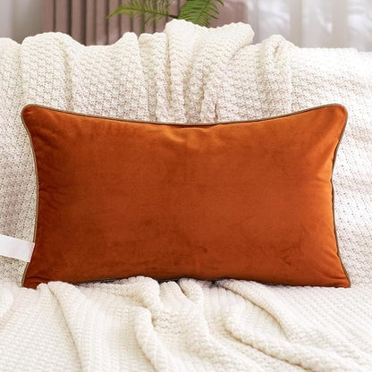 Aeckself 12 x 20 Inch Orange Gold Plaid Geometric Stripes Embroidery Velvet - Image 3