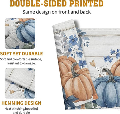 Autumn Placemats Blue Pumpkin Fall Place Mat Eucalyptus Leaves Floral Wood - Image 5
