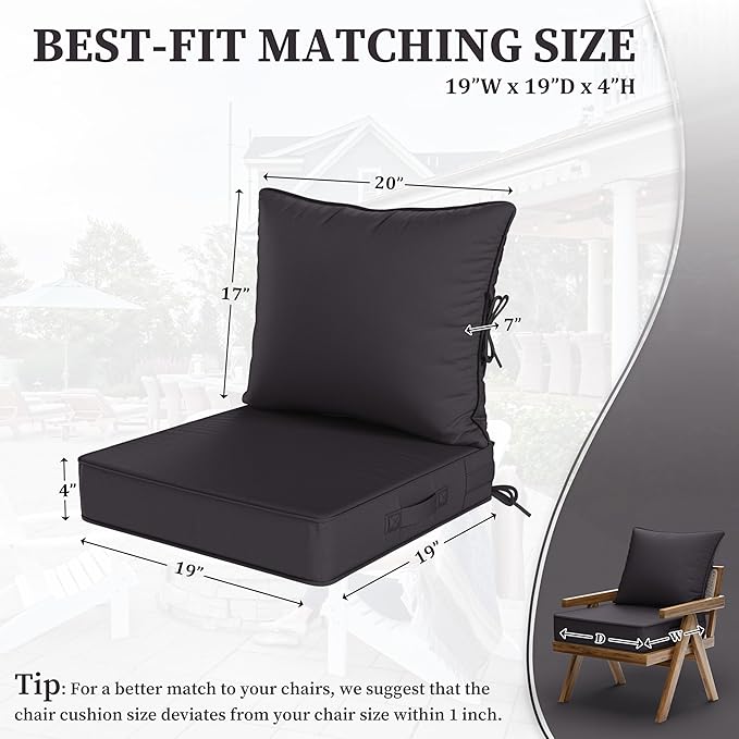 Outdoor Seat Cushion Set 19 L × 19 W × 4 H Inch Waterproof & Fade Resistant - Image 2