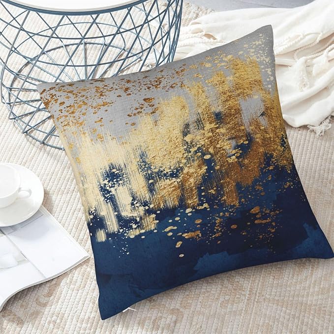 Navy Blue and Gold Pillow Covers 18 x 18 inch Set of 2 Decorative Cushion - Image 4