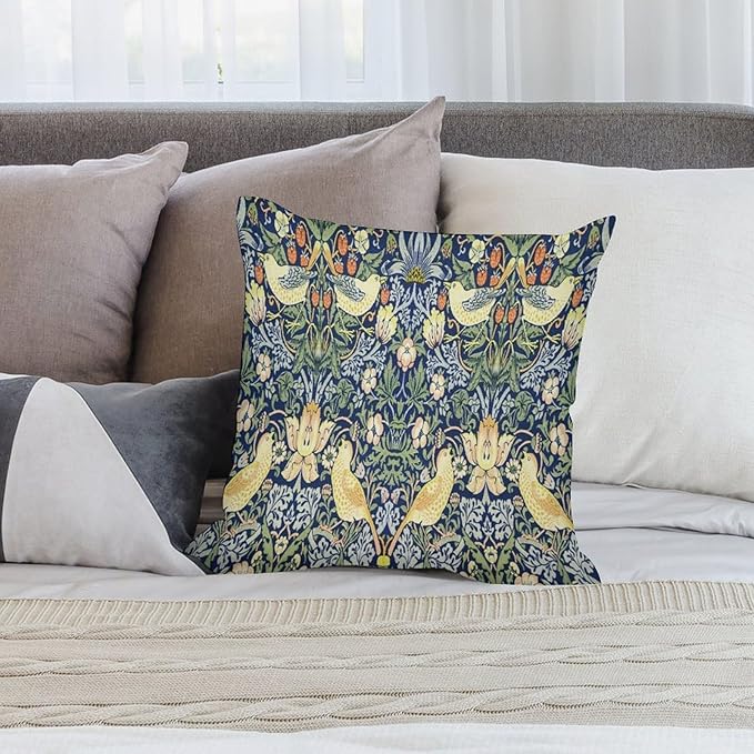 William Morris Floral Original Throw Pillow Covers Boho Chic Retro Floral Bird - Image 4