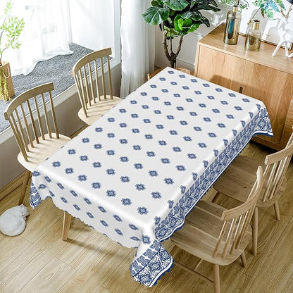 52x70inches Blue Medallion Print Tablecloth Mykonos Blue Mediterranean Tile - Image 5
