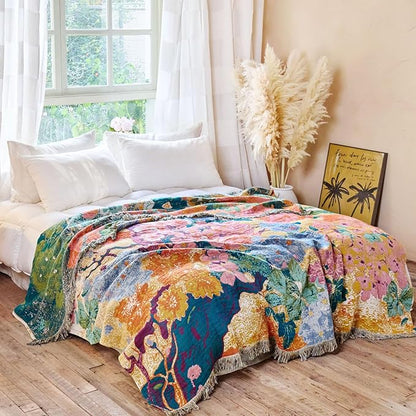 MSGKV Boho Throw Blanket for Couch 50"x60" Cotton Floral Blankets for Sofa - Image 5