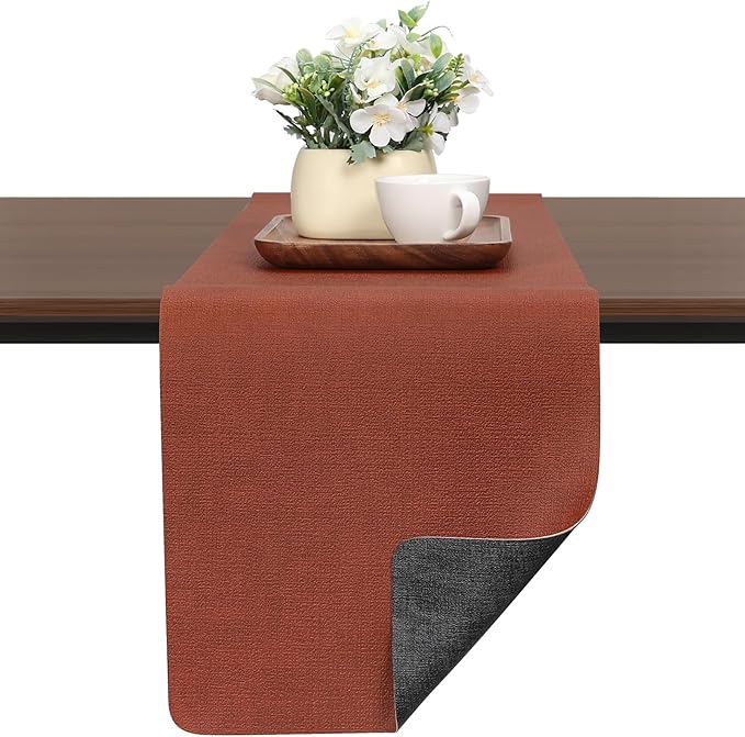 Table Runners 55 Inches Long, Dual-Sided Faux Leather Farmhouse Table Runner by Chitomars