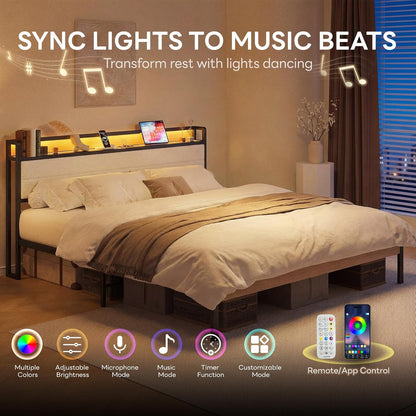 likimio king size bed frame with headboard, led, close-up detail
