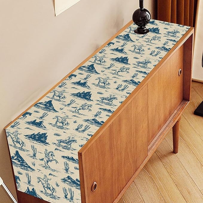 Western Cowboy Table Runner, Rustic Country Cowboy American Wild West Riding - Image 3