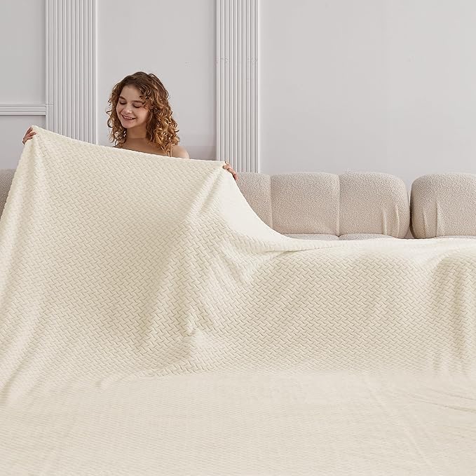 Oversized King Fleece Blanket 120x120 Inches, Seamless Soft Cozy 3D Jacquard - Image 3