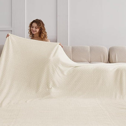 Oversized King Fleece Blanket 120x120 Inches, Seamless Soft Cozy 3D Jacquard - Image 3
