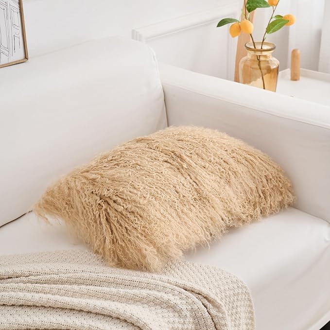 Genuine Mongolian Lamb Fur Pillow Cover – 12"x20" Rectangular Cushion Case – - Image 4