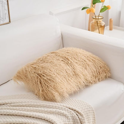 Genuine Mongolian Lamb Fur Pillow Cover – 12"x20" Rectangular Cushion Case – - Image 4