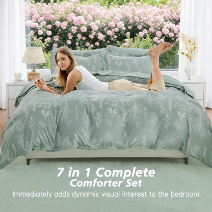 muxhomo full comforter set, 7-piece floral bed in, side view