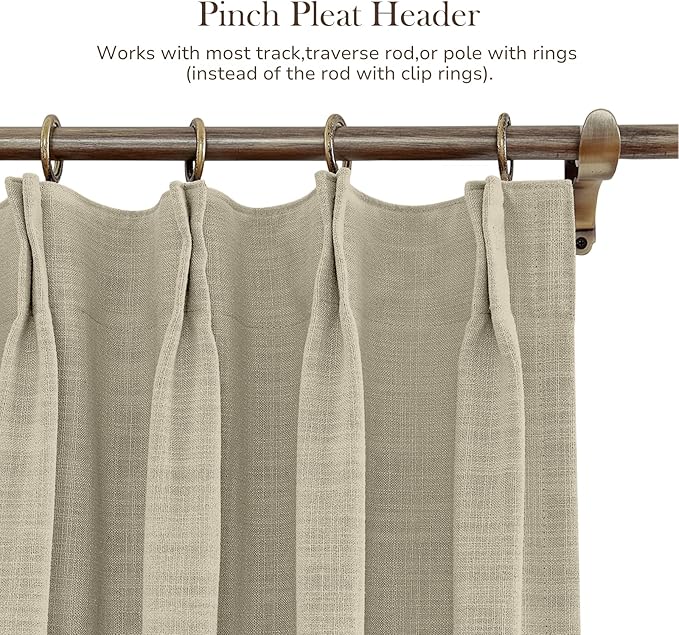 TWOPAGES 52 W x 120 L inch Pinch Pleated Curtain Room Darkening Linen Drapery - Image 3