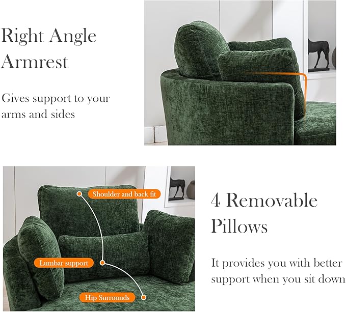 Aoiy & Wifon 42" W Oversized Swivel Accent Chair, Upholstered Round Barrel Chair - Image 5