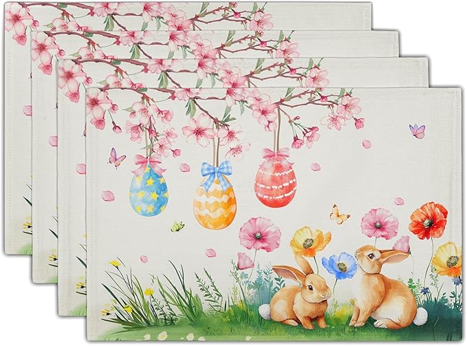 Giwawa Easter Placemats Set of 4 Spring Bunny Rabbits Flowers Place Mat 12x18 by Giwawa