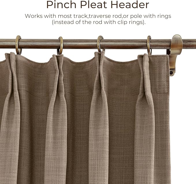 TWOPAGES 52 W x 102 L inch Pinch Pleat Darkening Drape Faux Linen Curtain - Image 4