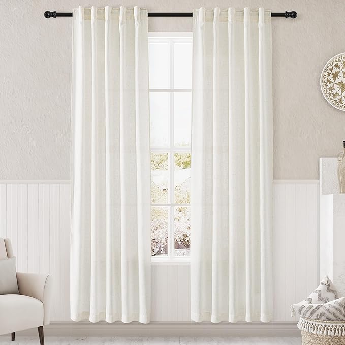 Nanspring Natural Linen Curtains 80 Inch Length 2 Panel Set Thermal Insulated by Nanspring