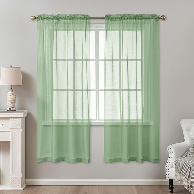Sage Green Sheer Curtains 72 Inches Long, Privacy Semi Sheer Curtains - Image 2