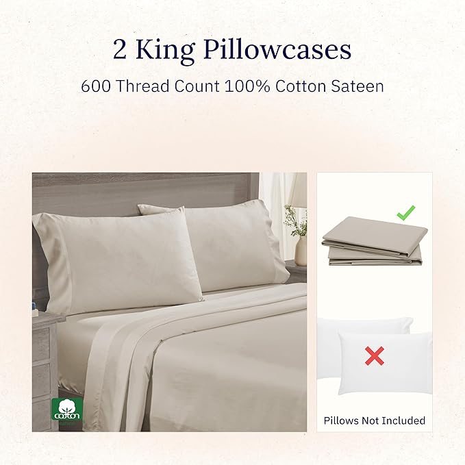 California Design Den Hotel Quality King Size Pillowcases Set of 2 - Image 3