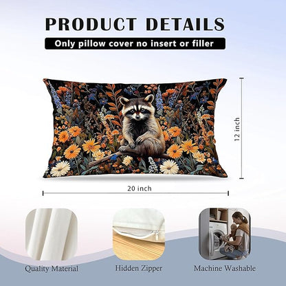 Moody Floral Raccoon Pillow Covers 12x20, Gifts - Image 6