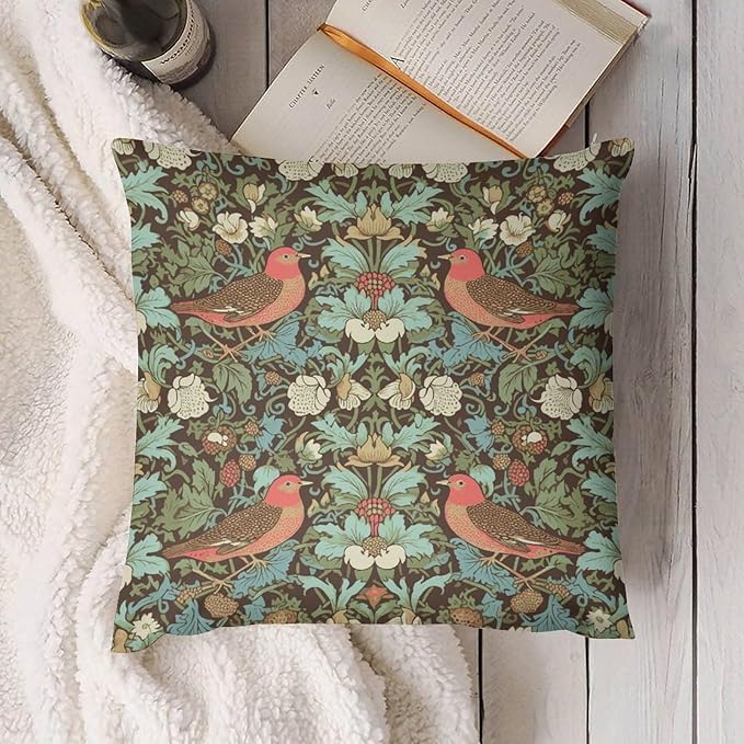 William Morris Floral Original Throw Pillow Covers Boho Chic Retro Floral Bird - Image 4