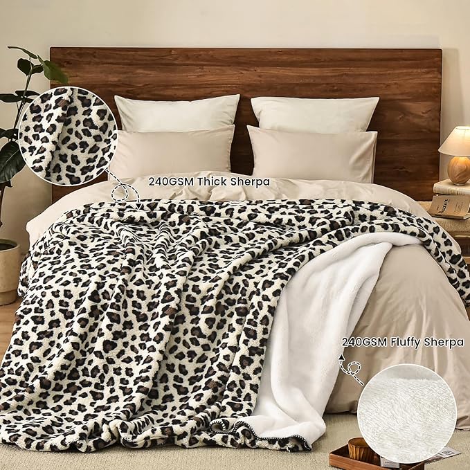 PHF Leopard Print Sherpa Fleece Blanket Twin Size - Image 3