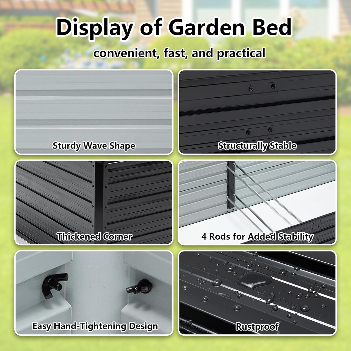 thanaddo galvanized raised garden bed 8x4x2ft outdoor planter, side view