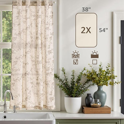 jinchan Floral Kitchen Curtains 54 Inch Linen Tier Curtains Farmhouse Cafe Half - Image 7