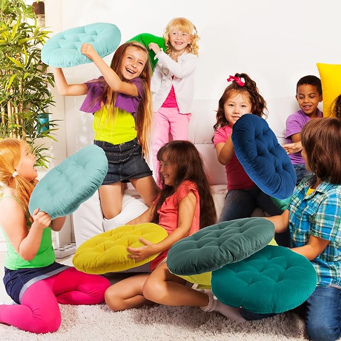 Fumete 12 Pcs Floor Pillows Cushions Seating 16 x 16 Inches Color Round Seat - Image 7
