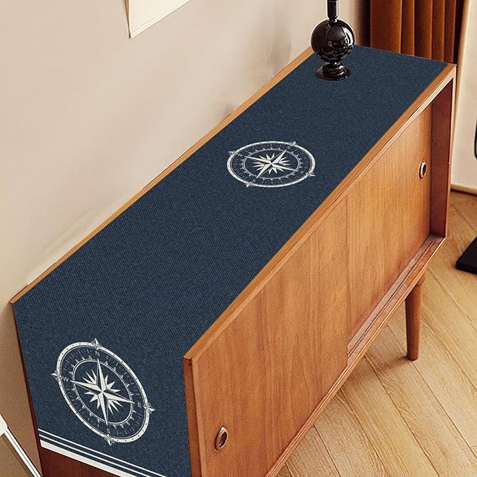 Nautical Compass Table Runner，Retro Coastal Sailing Compass Vintage Navy Blue - Image 3