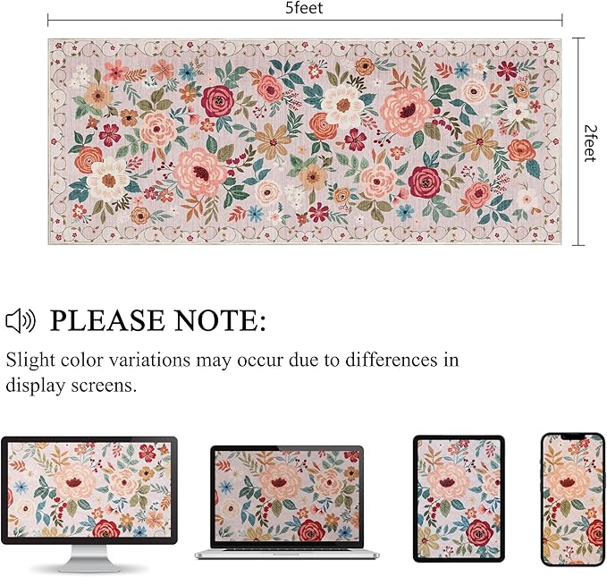 DUKINO 2x5 Runner Rug for Hallway, Washable Kitchen Floral Runner Rug - Image 2