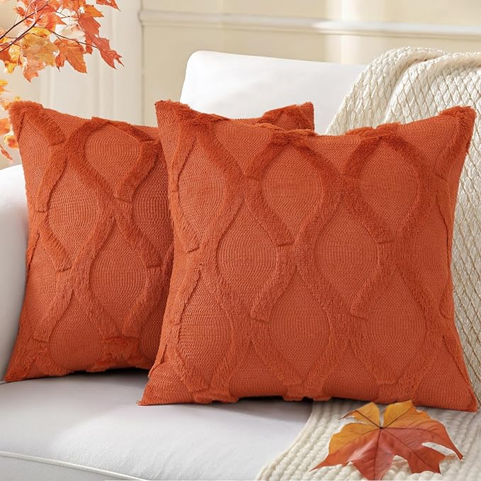 decorUhome Fall Throw Pillow Covers 26x26 Inch Set of 2, Soft Plush Faux Fur by decorUhome