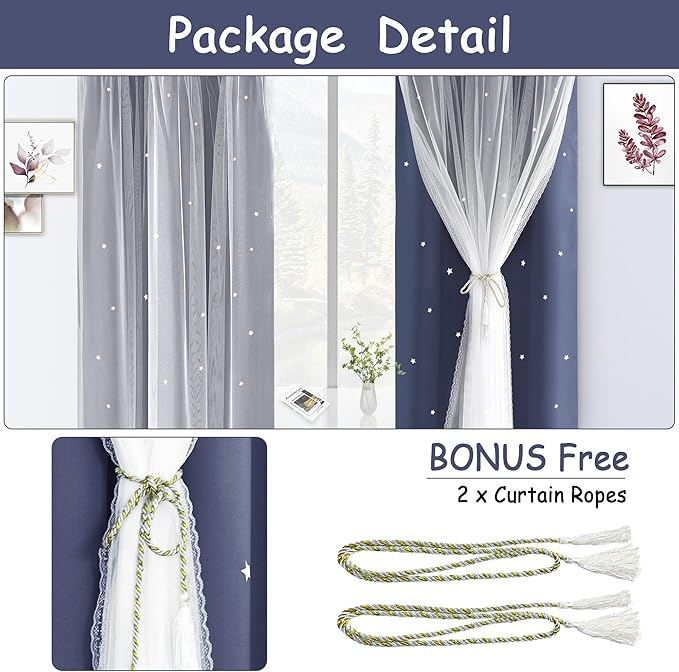 Kinryb Kids Blackout Curtains for Bedroom/Living Room/Classroom, Sheer Overlay - Image 4