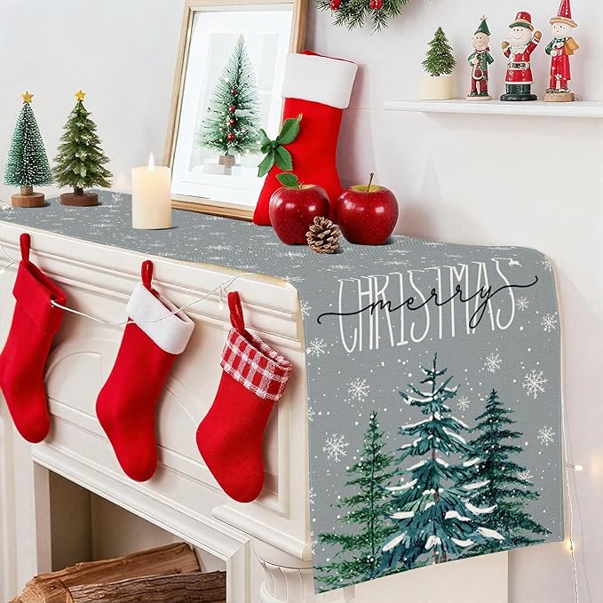 OTOSTAR Christmas Tree Snowflakes Merry Christmas Table Runner, Xmas Seasonal - Image 4