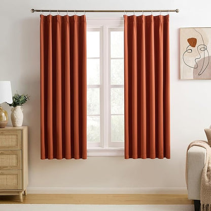 KEQIAOSUOCAI Burnt Orange Blackout Pleated Curtains Short 2 Panels Set 45 Inch by KEQIAOSUOCAI