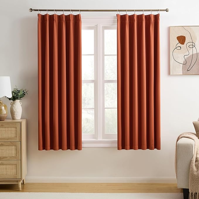 KEQIAOSUOCAI Burnt Orange Window Curtains 63 Inches Long, Block Out Room by KEQIAOSUOCAI