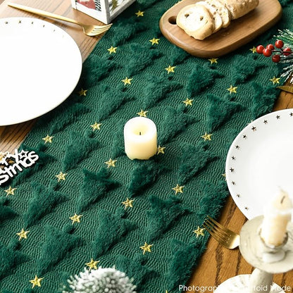 Artoid Mode Christmas Trees Stars Green Soft Plush Faux Fur Jacquard Christmas - Image 4